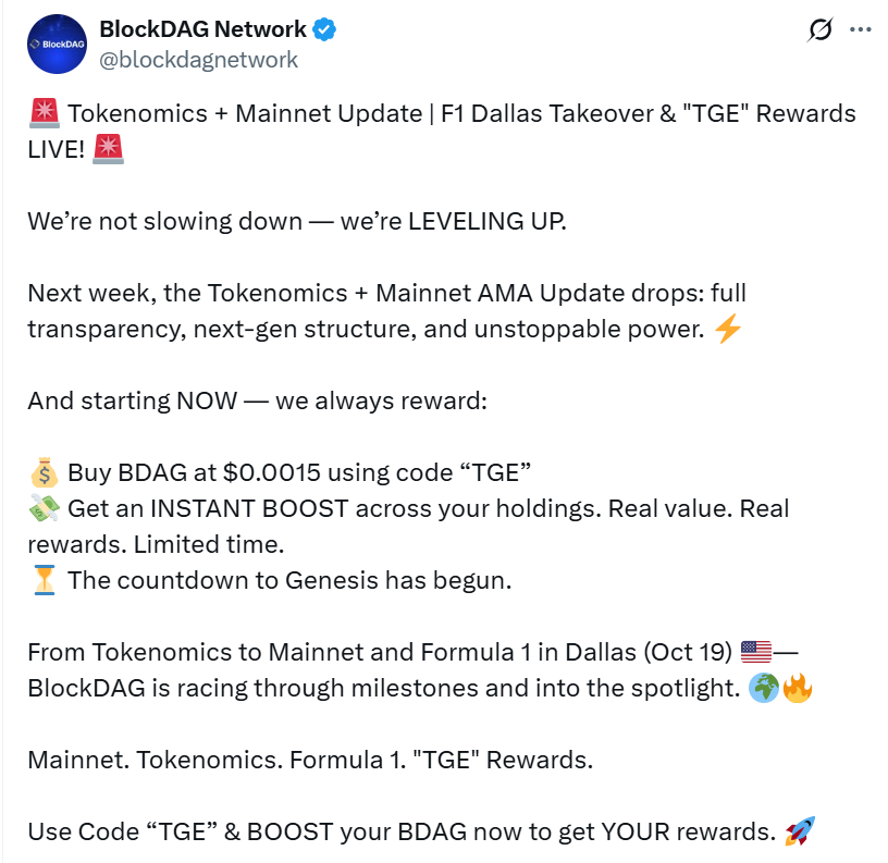 BlockDAG Network X Post - Tokenomics + Mainnet Update